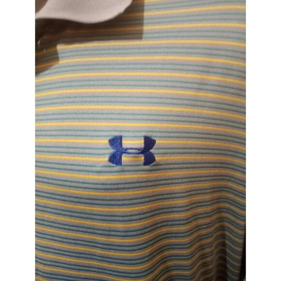 Under Armour UA Heatgear S/S Polo Golf Shirt Men’s 2XL Blue Yellow Striped - Picture 2 of 12